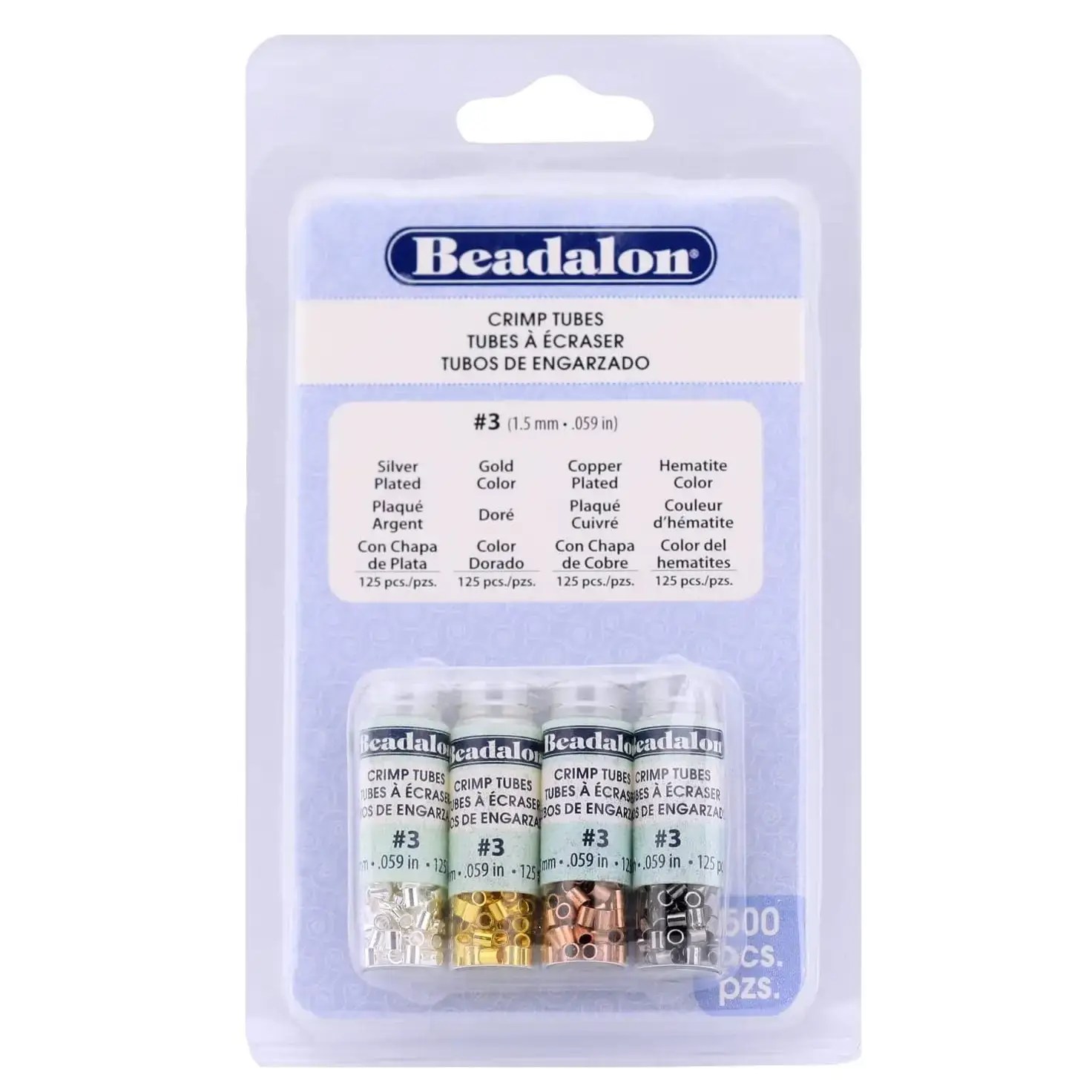 Beadalon Crimp Tube Beads Variety Pack Size 3 in Gold, Silver, Copper & Black, 600 Pieces